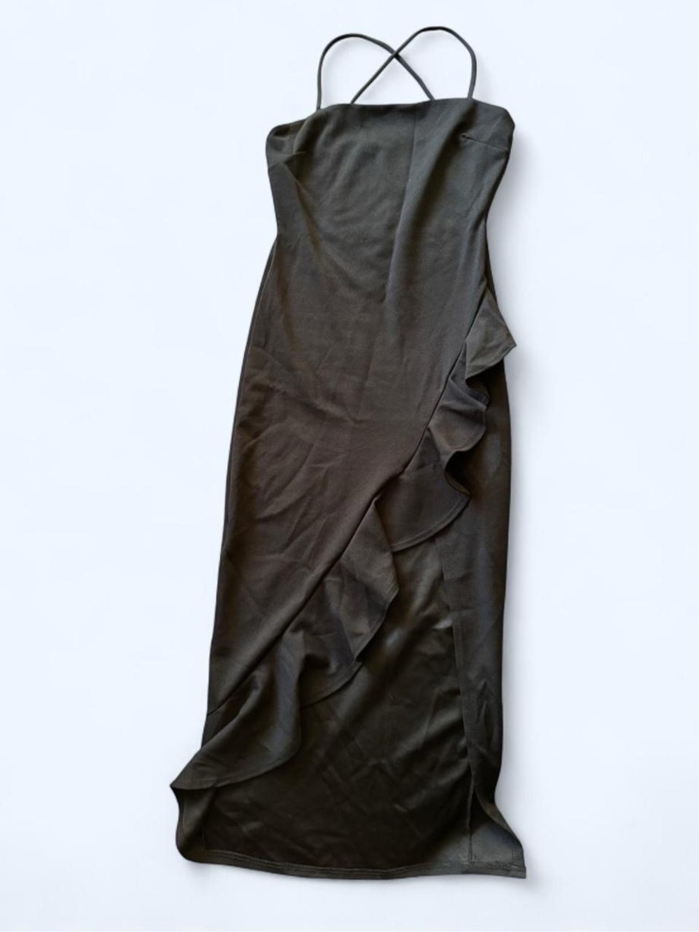 Black Ruffle Slip Dress with Thin Straps
